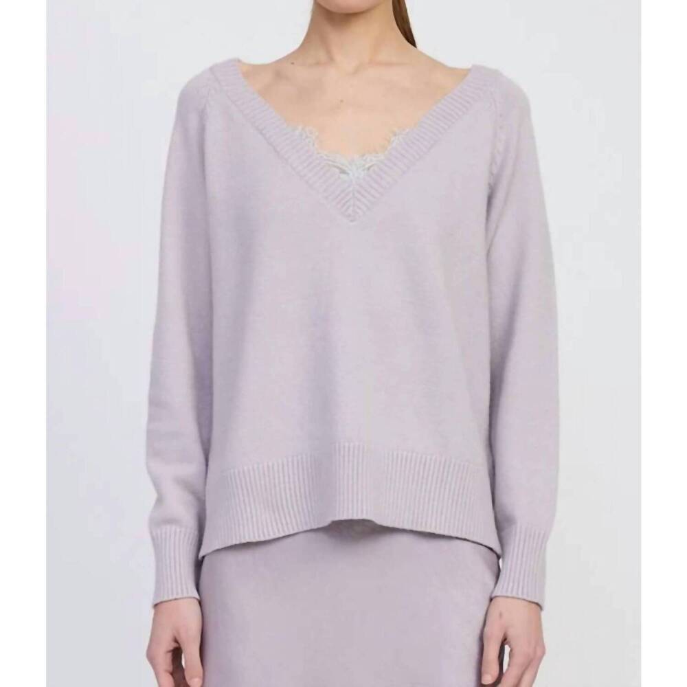 NEW EN SAISON lace detail sweater in lavender